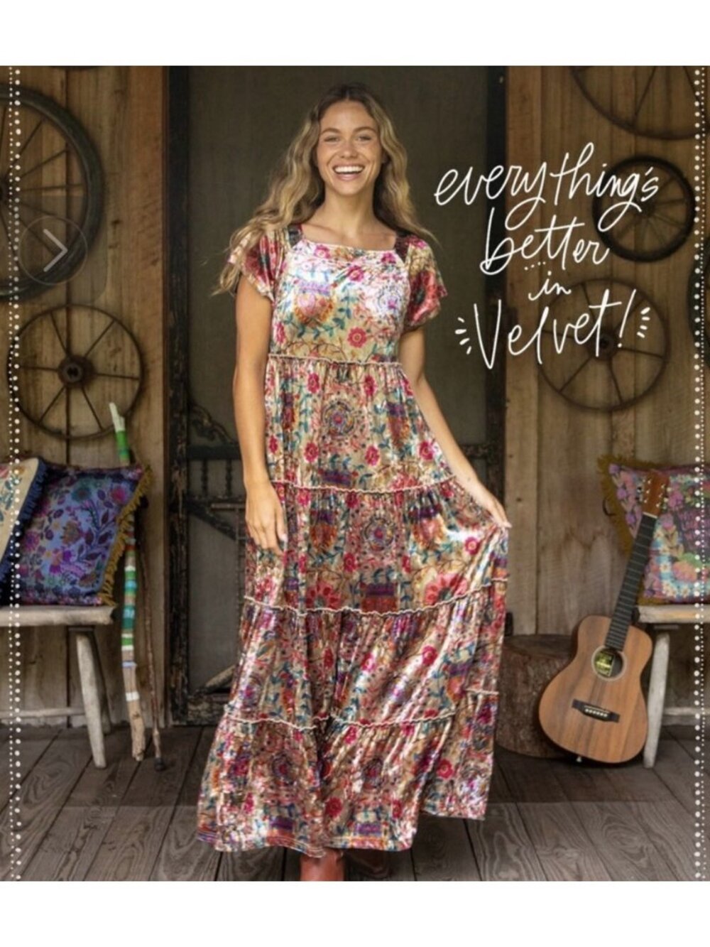 Natural Life Womens Berkley Dress Sz Large Floral Crushed Velvet Boho Maxi - Picture 2 of 7